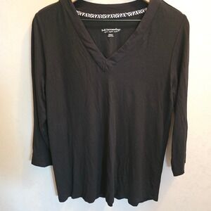 Soft Surroundings Black V Neck 3/4 Sleeve Modal Spandex Top Women's Medium